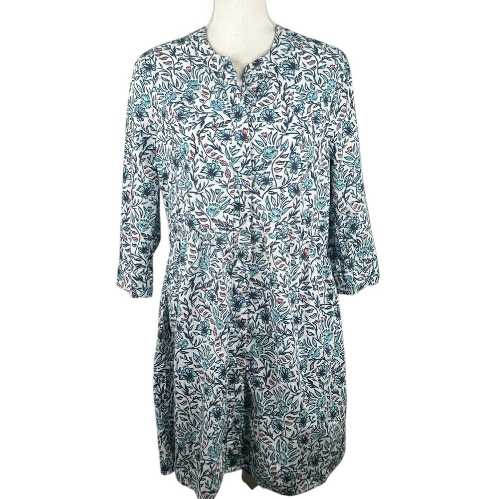 Southern Tide Blue White Pink Floral Cotton Summer Coastal Button Down‎ Dress